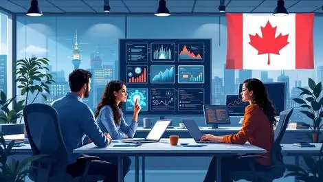 Modern office canadian it professionals discussing ai data infrastructure cybersecurity
