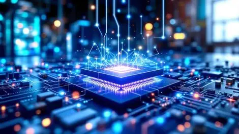 Illustration quantum chip emitting light connections advanced quantum networks