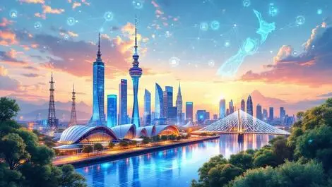 Modern 5g network infrastructure australia new zealand sleek towers cityscapes digital connectivity