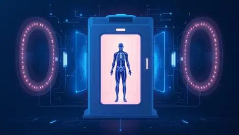 Modern full body health scan person medical imaging device digital tech