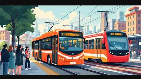 Modern new zealand cityscape public bus train station people waiting