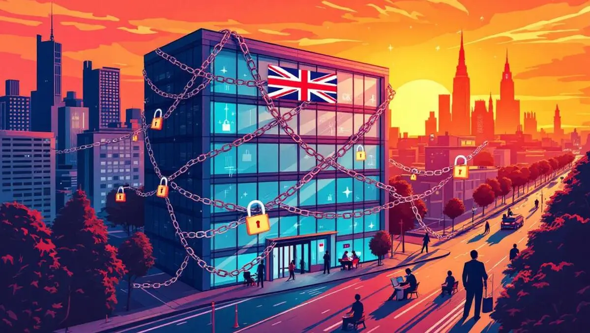 Uk office building digital padlocks chains workers computers sunrise recovery cyberattack