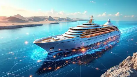 Luxurious cruise ship digital network advanced technology middle east coast
