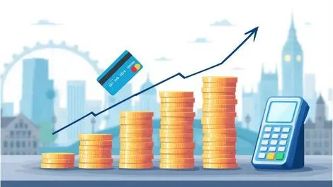 Financial growth uk payment technologies bar graph coin stacks london