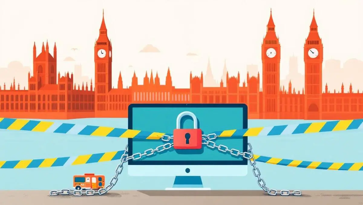 Locked computer with chains uk government buildings police tape protection