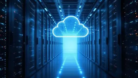 Massive modern data center servers blue led cloud computing ai processing