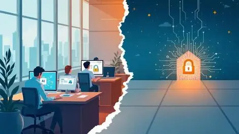 Modern office ai computers workers uk security gap illustration