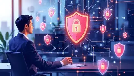 Business professional cybersecurity management digital shields automation efficiency