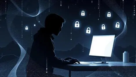 Dark silhouette computer binary code lock icons new zealand background