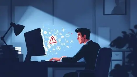 Worried businessperson broken computer warning symbols cyber attacks uk firms insecure code