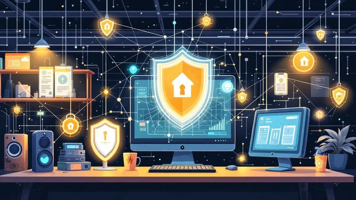 Modern office workspace technology shields network uk businesses cybersecurity