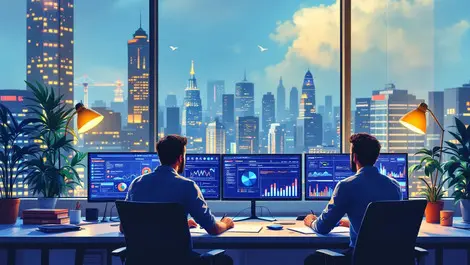 Engineers collaborating data analytics software diagrams modern indian office