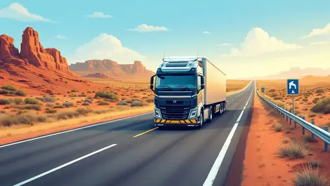 Modern heavy duty truck with advanced electronics on australian highway open landscape road infrastructure