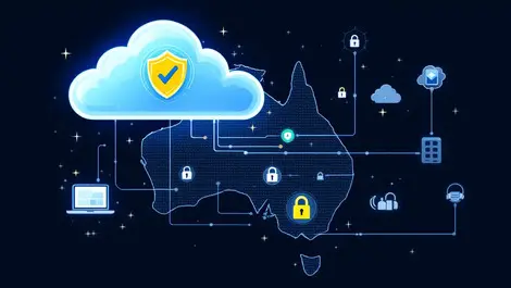 Secure cloud outline australia digital security shields locks network connections