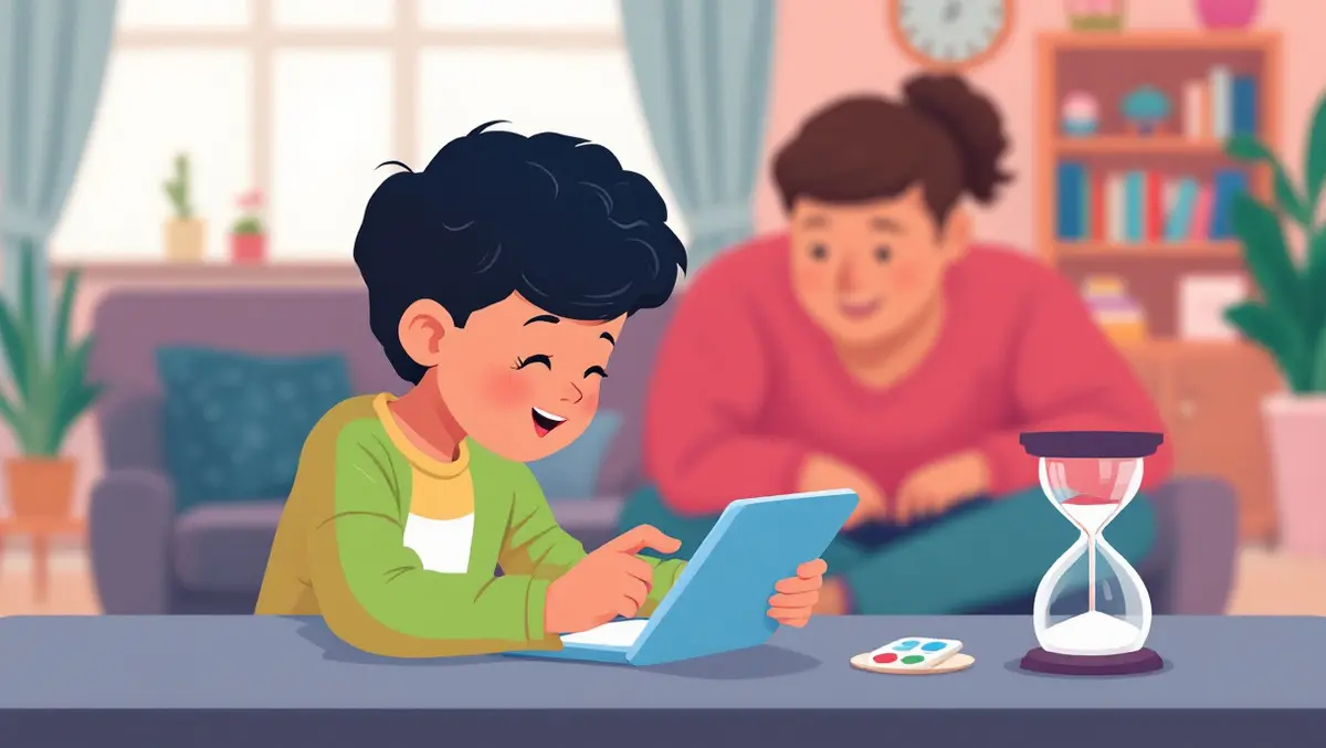 British child using tablet hourglass parent uk living room social media time limit