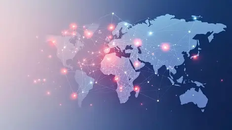 Interconnected network nodes europe asia middle east collaboration technology