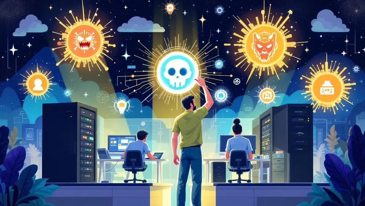 Small business office employees patching computer servers amid ai threats