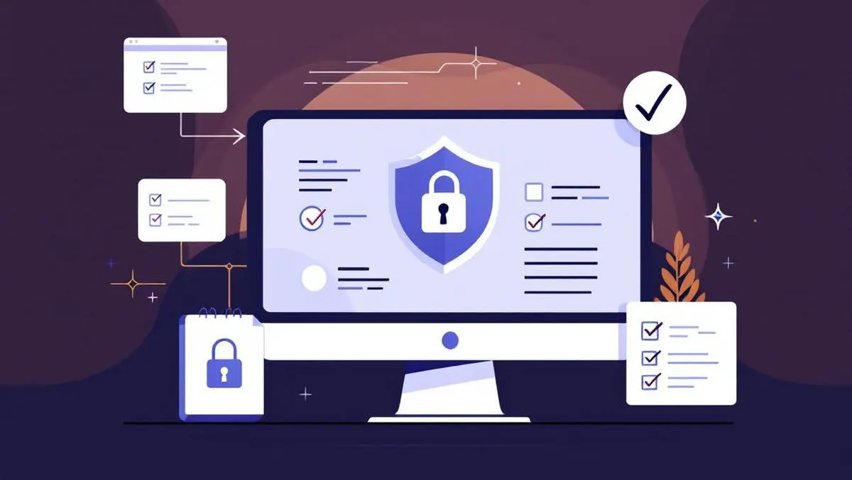 Modern computer security dashboard shield padlock icon ui elements checklists