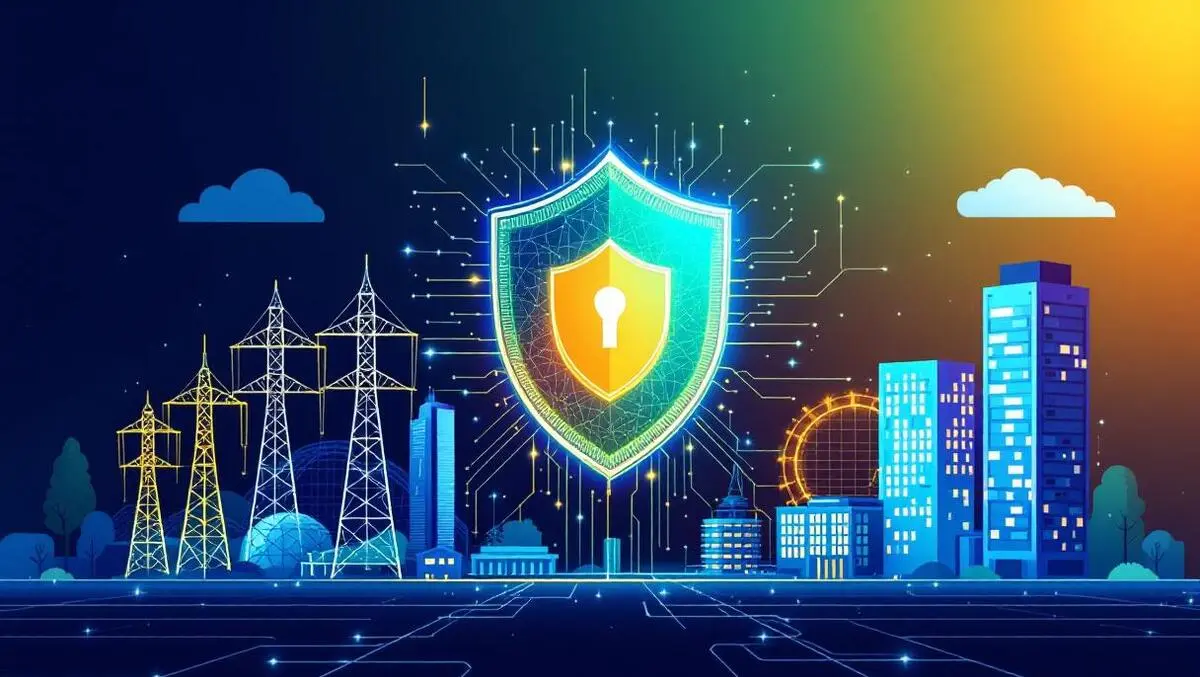 Secure digital shield protecting uk infrastructure icons energy servers buildings