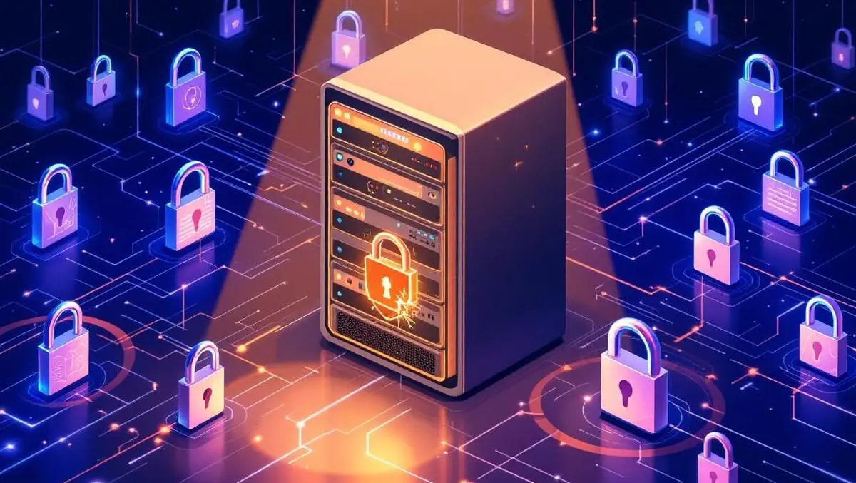 Illustration server digital locks shields spotlight cracks vulnerabilities insecure data protection ai adoption