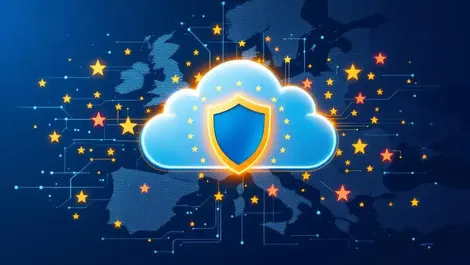 Secure cloud server european union flag data protection shield map