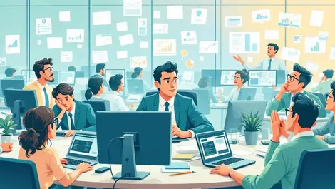 Public sector office workers struggling with digital tools and strategy illustration