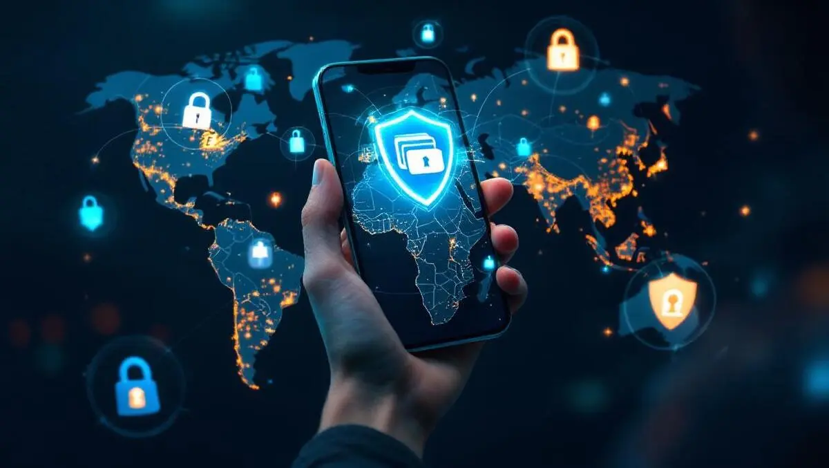 Digital wallet security humans robots shields locks world map