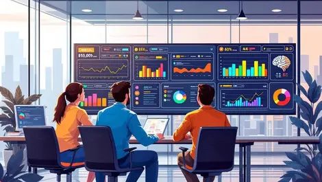 Canadian corporate finance team ai dashboard glass office scene