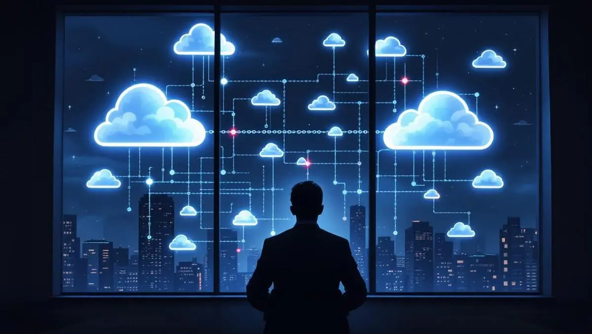 Ciso silhouette broken cloud chains supply chain cyberattack art