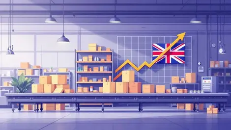 Uk electronics factory sparse shelves profit surge flat design
