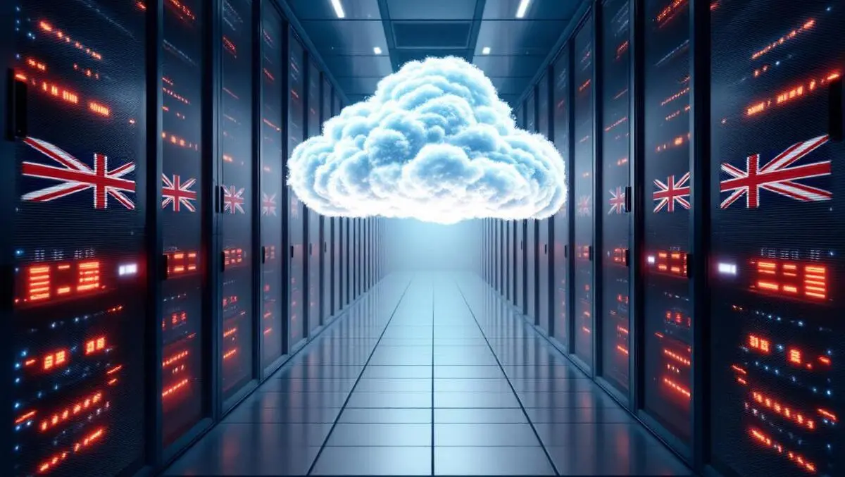 Uk mod secure data centre servers fading into abstract cloud