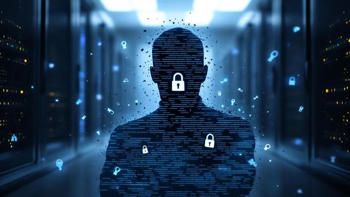 Shadowy digital silhouette broken locks ai cyber risk cloud