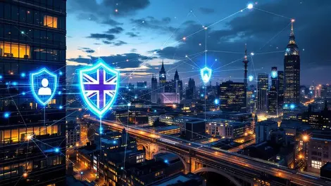 Uk financial district dusk cyber resilience network shields