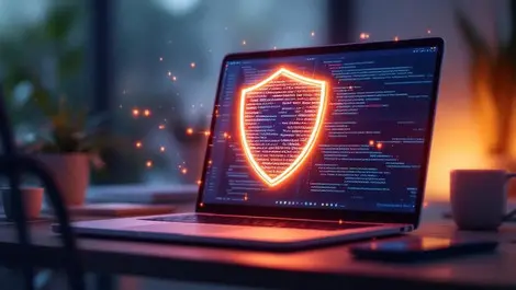 Developer workstation firewall shield blocking malicious code art