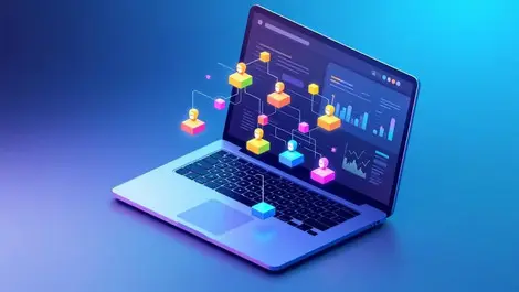 Isometric cloud ai chatbot dashboard blockchain data analysis