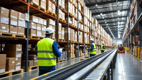 Australian pharma warehouse workers forklifts conveyors efficiency