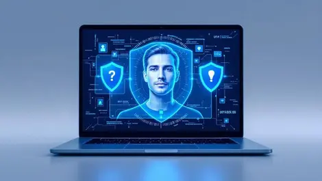Laptop face scan with translucent security shields fraud prevent