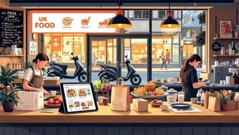 Modern uk high street restaurant food app takeaway scooters