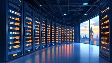Modern uk data center interior ai cloud infrastructure storage