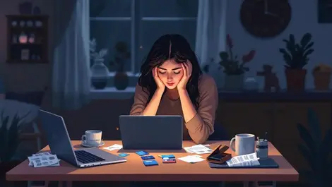 Young british woman night kitchen declined payment bills stress