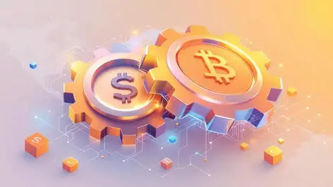 Interlocking metal gears bank chip blockchain cubes digital fx