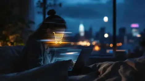 Frustrated online shopper uk living room frozen loading wheel night