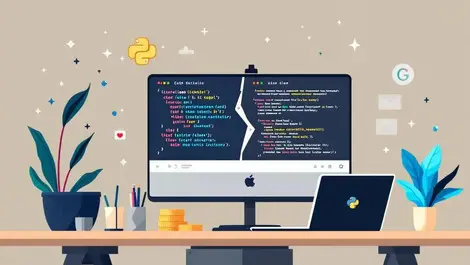 Editorial python developer merge code streams laptop flat illustration