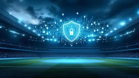 Manchester city stadium night cybersecurity digital shield locks