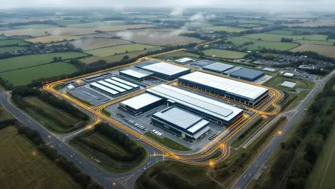 Aerial data center campus northumberland underground fibre routes overcast